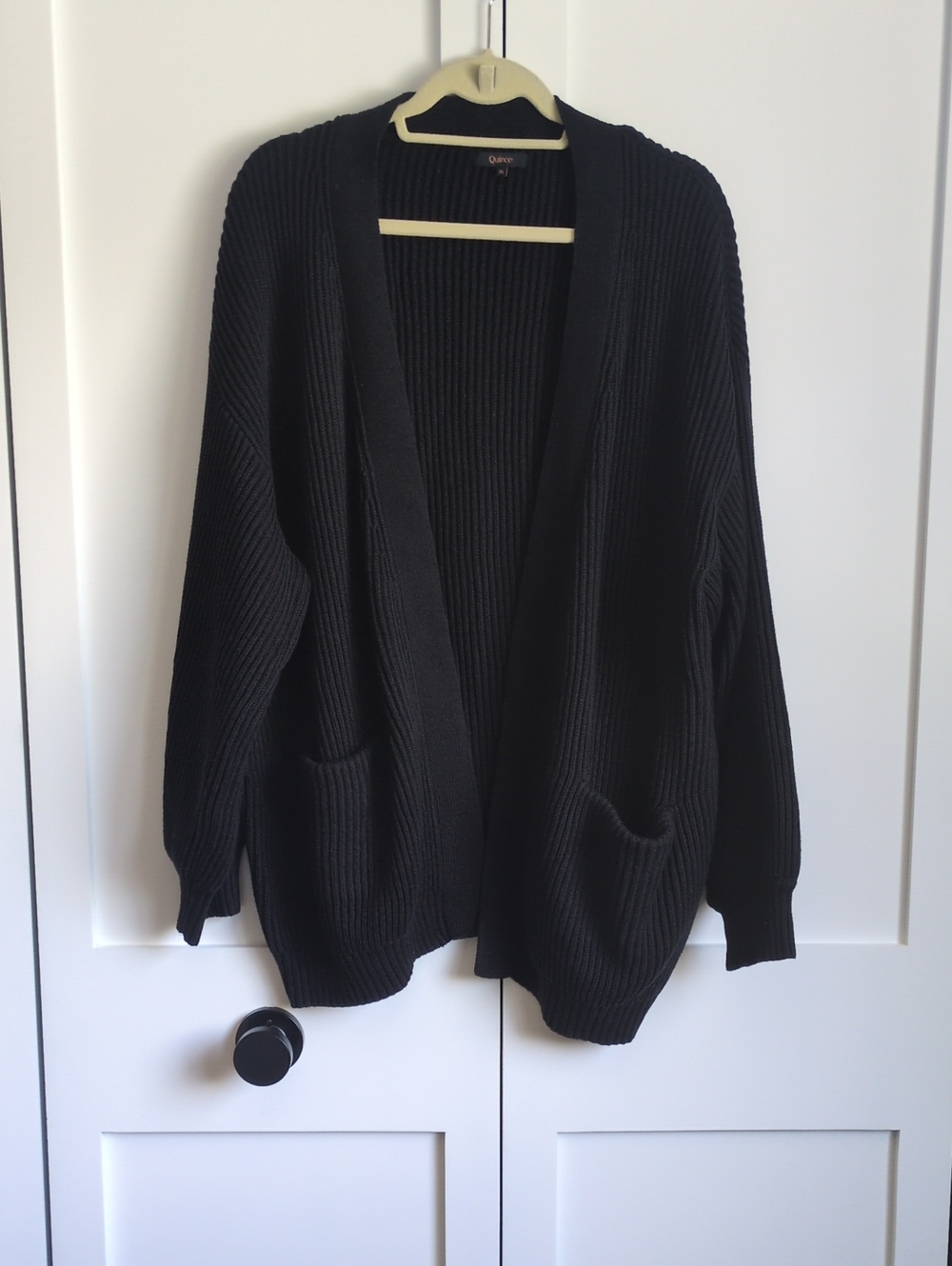 Quince 100% Organic Cotton Oversized Cardigan Black XL Open Front